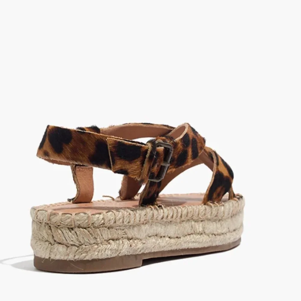NEW MADEWELL The Malia Espadrille Sandal in Leopard Calf Hair